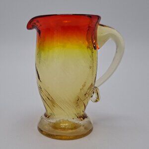 Vintage Kanawha Amberina Glass Pitcher Applied Handle Hand Blown Art Glass